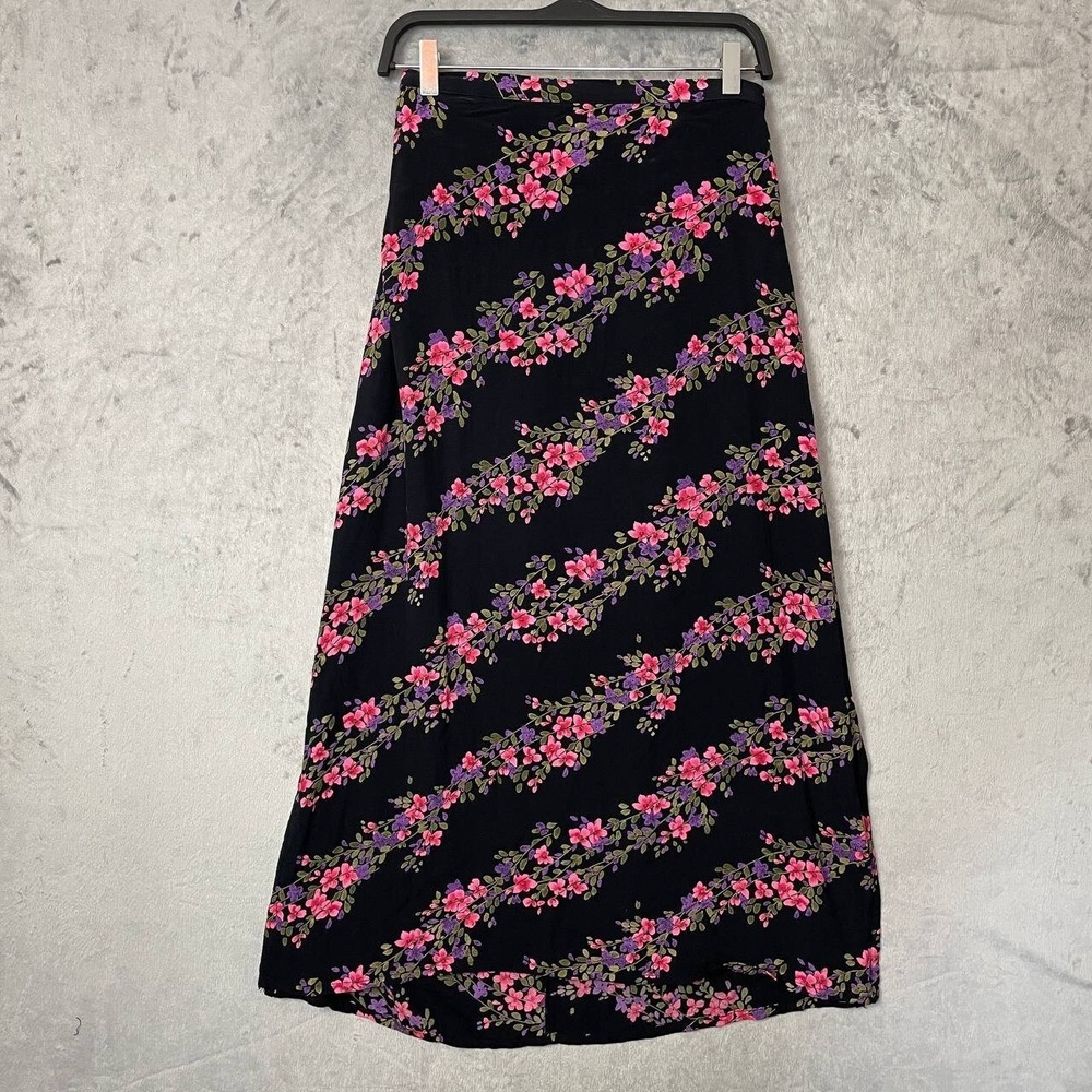 Whimsigoth Black Floral Maxi Skirt A-Line Slit Goth Dark 1X Cottagecore Party